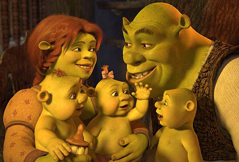 Shrek mit Frau und Kindern